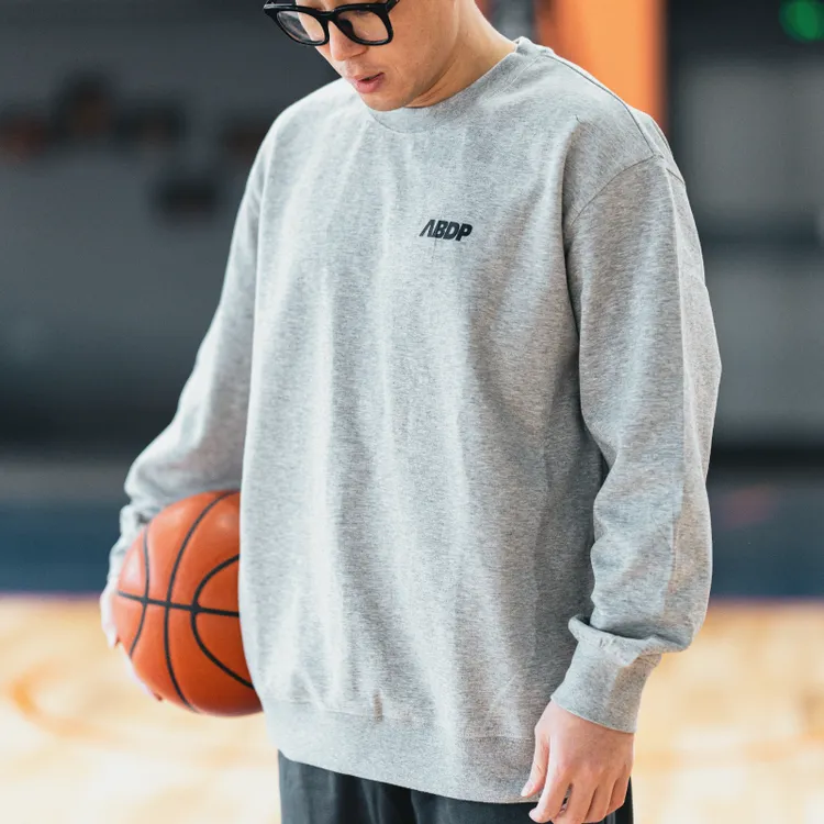 ABDP新款男士美式圆领卫衣宽松运动休闲印花套头双面布运动卫衣