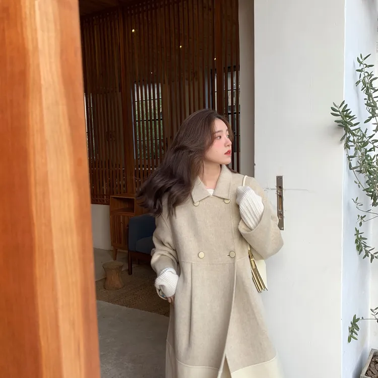 ASM ANNA 泡芙小姐~温婉小翻领双面呢大衣宽松版A0604