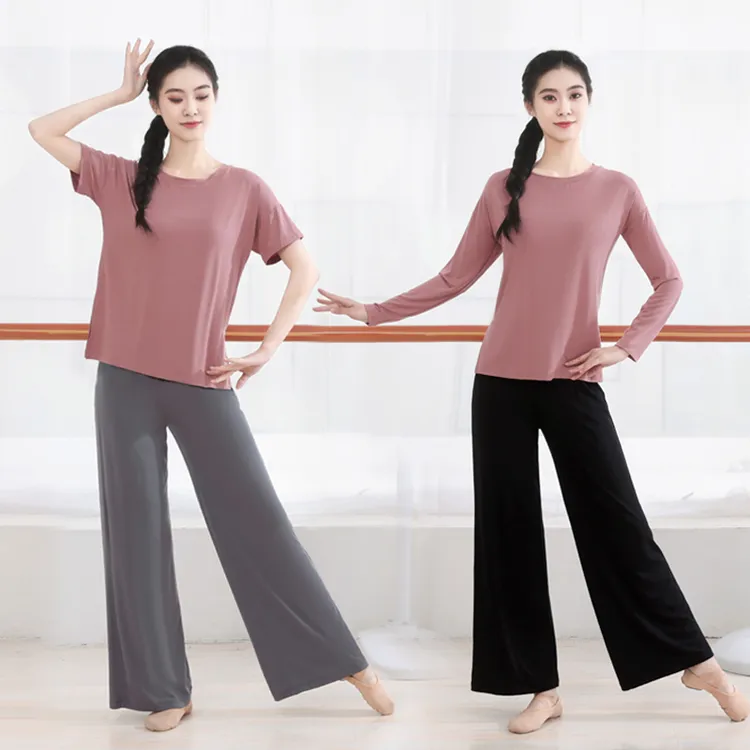 新款舞蹈练功服女古典现代舞练功裤阔腿飘逸形体跳舞长袖套指上衣