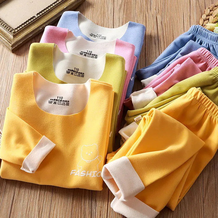 儿童双面德绒保暖套装秋衣秋裤男女童中大童秋冬保暖无痕内衣睡衣