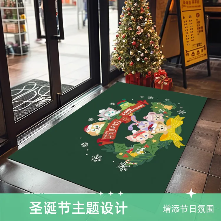 卡通圣诞节氛围地垫科技绒客厅进门防滑家用脚垫吸水防滑垫玄关垫