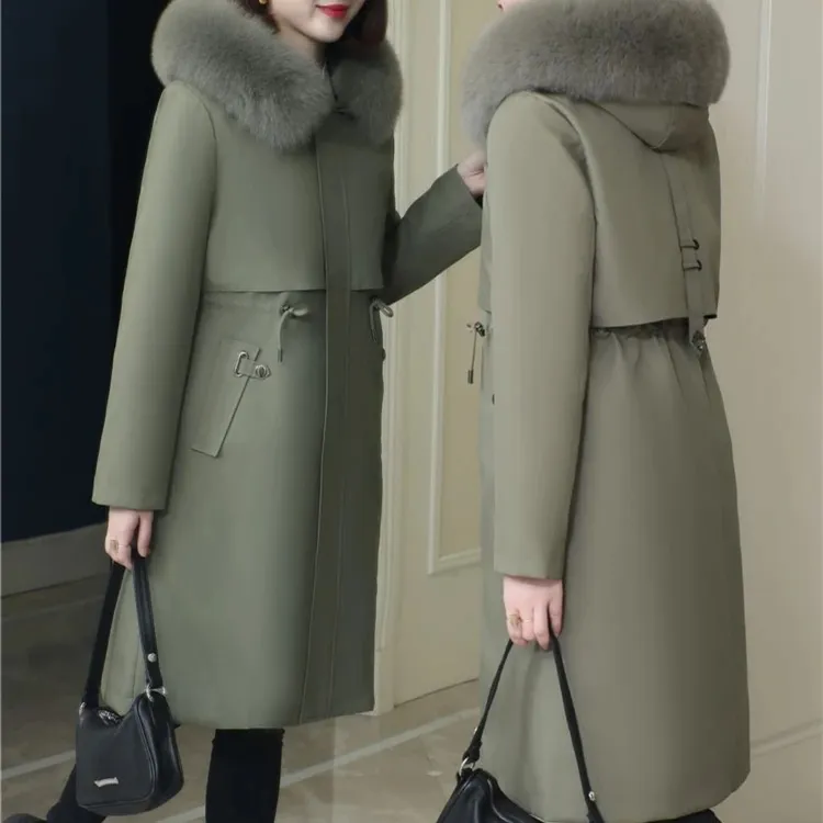 《AZ》1230新款女时尚修身长款雅丹兔毛派克服大码外套