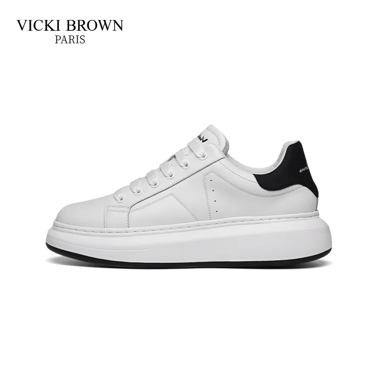 VICKI BROWN男士轻奢潮流真皮厚底男鞋皮面小白鞋男增高休闲板鞋
