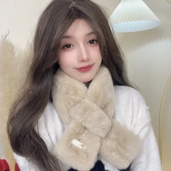 围巾女秋冬季柔软韩版可爱少女日系毛毛绒围脖保暖仿兔毛毛领纯色