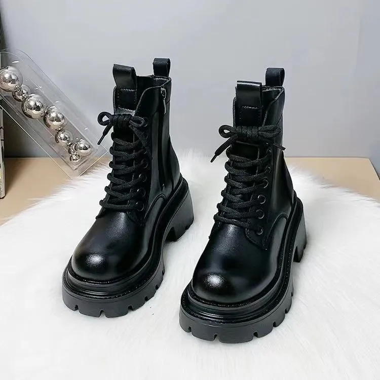 真皮厚底马丁靴女2025新款秋冬季保暖棉靴小个子增高加绒加厚短靴