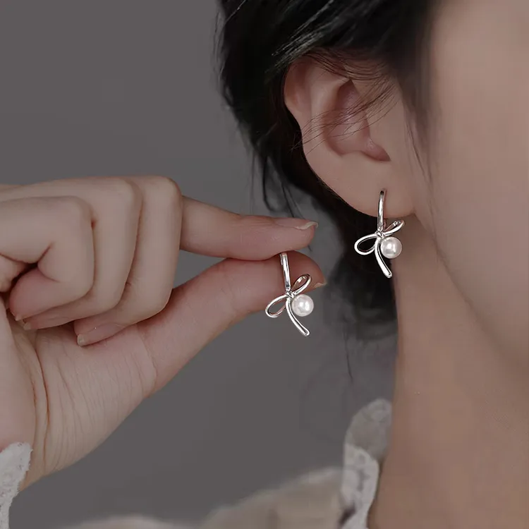 925银耳饰 925银蝴蝶结施家珍珠耳环女新款2025春夏耳坠小众首饰