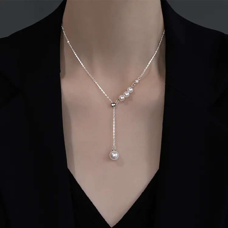 链子足银仿珍珠 999足银施家流苏项链女2025气质小蛮腰珍珠锁骨链