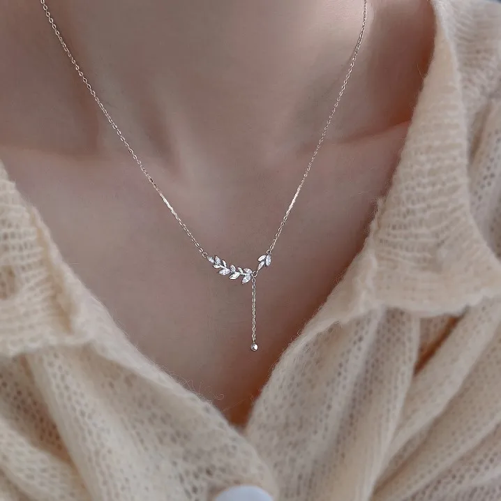 链子925银 麦穗项链女毛衣链生小众设计感项链气质锁骨链轻奢学生