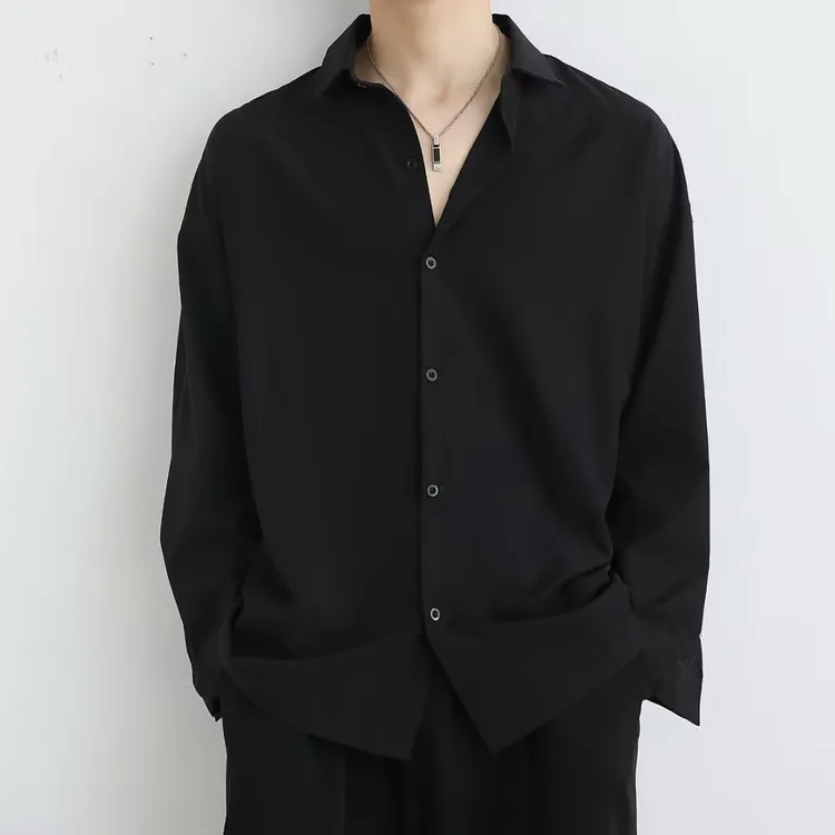 垂感黑色衬衫男长袖春秋夏季高级感痞帅男士休闲宽松男装白衬衣潮
