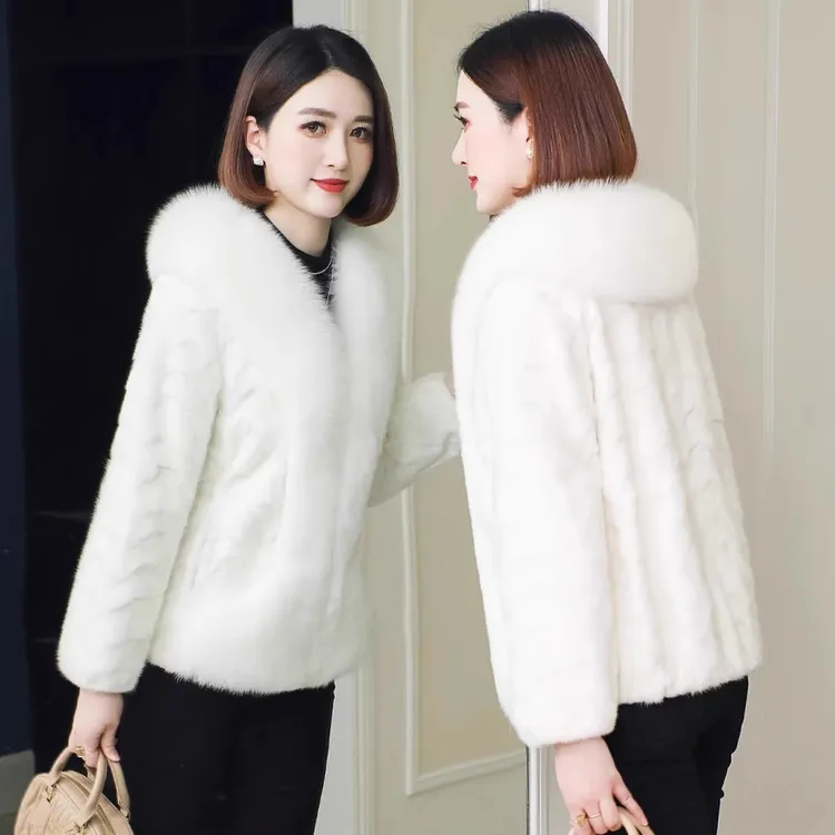 正品貂皮大衣女水貂2024年冬季新款狐狸毛领妈妈装短款外套