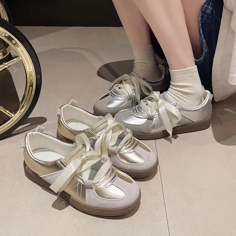 【月穗】日系韩版透气女鞋无鞋盖设计小众板鞋百搭圆头系带德迅鞋女