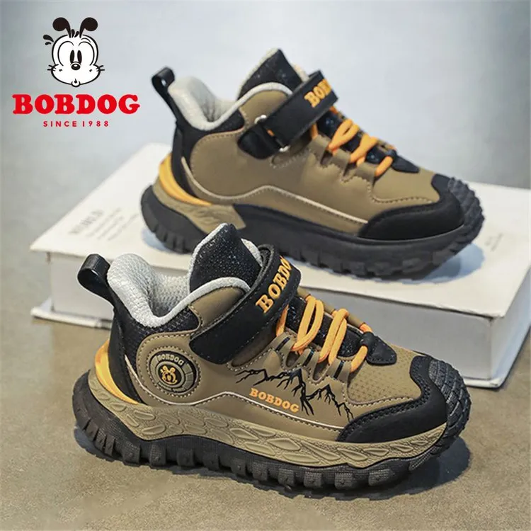 巴布豆男童鞋子春秋款皮面防水中大童防滑耐磨秋冬男孩儿童运动鞋
