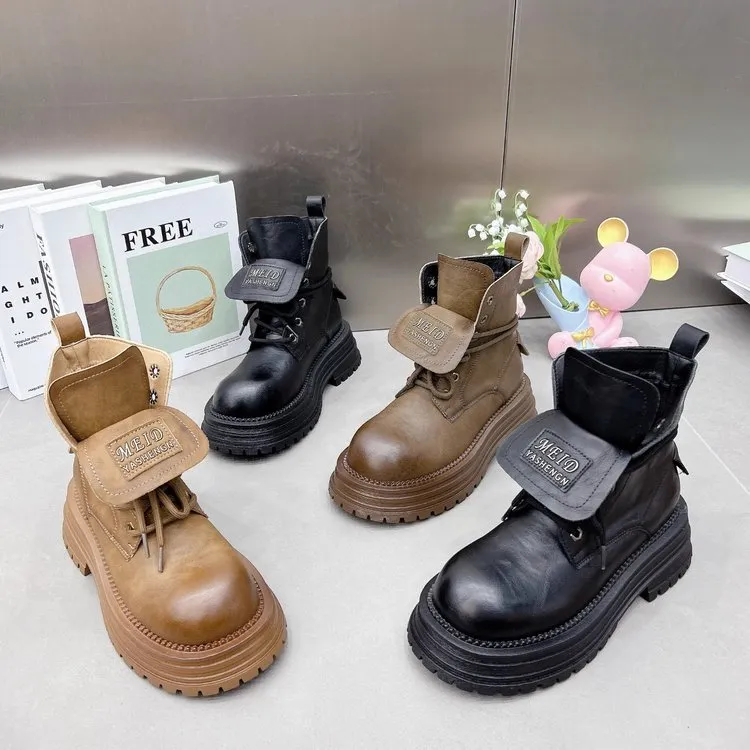 英伦风马丁靴女款2024秋冬新款靴子加绒爆款厚底增高小个子短靴