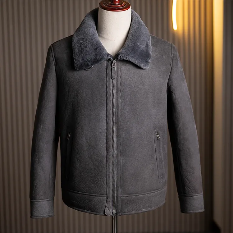 品质皮毛一体男原生态真皮真毛皮草夹克翻领外套美利奴商务休闲