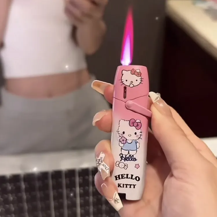 笑笑生/摇臂渐变色可爱三丽鸥库洛米蜡笔小新粉火防风炫酷打火机