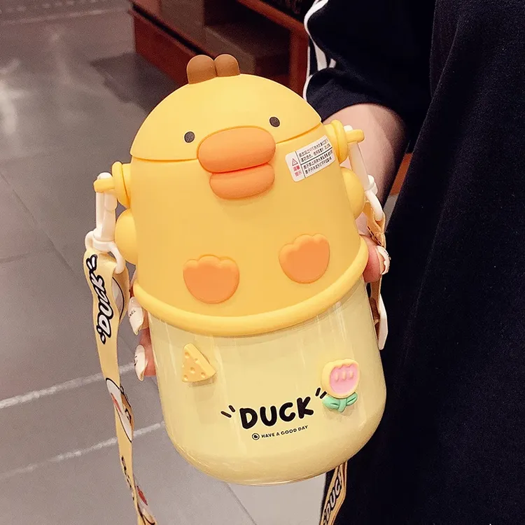 小黄鸭保温杯可爱网红少女心316不锈钢吸管杯子学生上学专用水杯