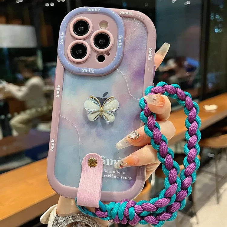适用苹果华为系列iPhone15新款手机壳smile紫蓝晕染泡芙壳系列