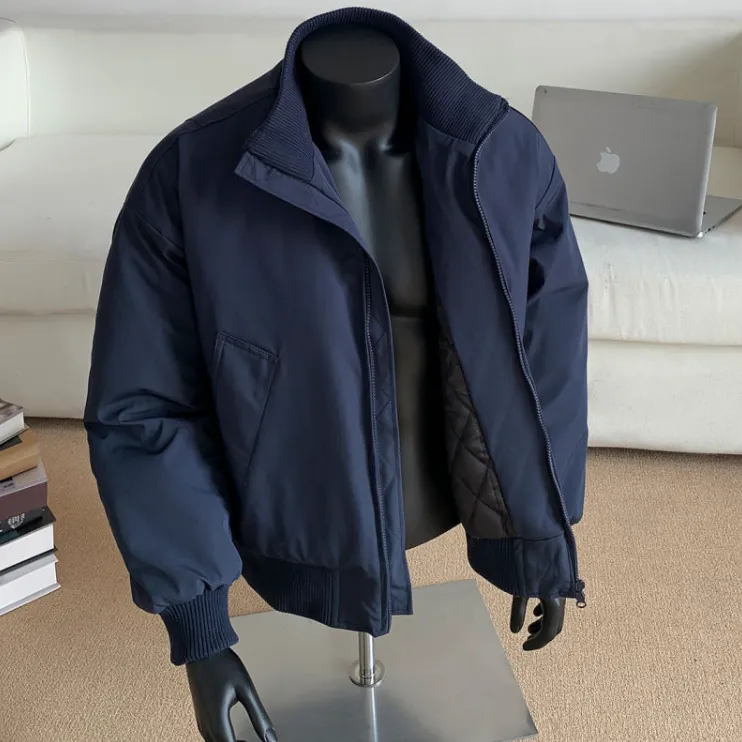 cleanfit藏蓝色飞行夹克棉服男春季薄款美式短款外套立领棉衣男生