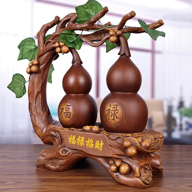 葫芦摆件大号一对招财客厅酒柜办公室玄关工艺品乔迁创意摆件