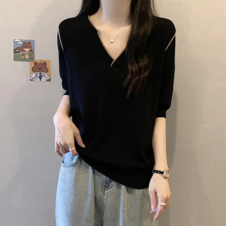 大码遮肚子冰丝短袖针织打底衫女夏季薄款胖妹妹洋气百搭T恤上衣