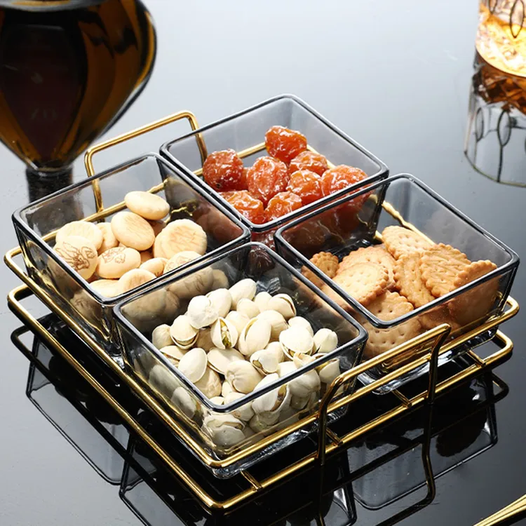 玻璃水果盘家用客厅干果零食分格小吃碟商用酒吧足浴会所KTV果盘