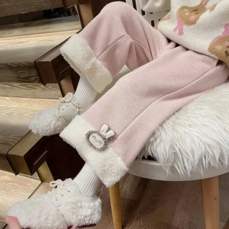 【加绒裤子】秋冬韩版女童时尚休闲加绒加厚阔腿裤儿童洋气宝宝604