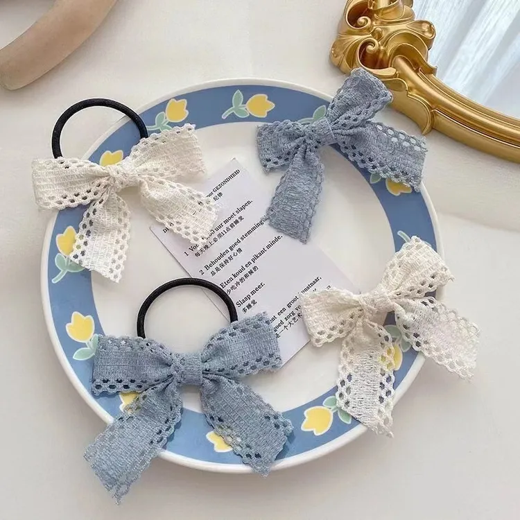 蝴蝶结发圈发夹头绳奶油米蕾丝蝴蝶结发圈发饰少女发绳甜美ins风