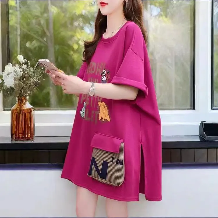 外穿大码休闲减龄中长款百搭短袖T恤显瘦洋气纯棉半袖宽松打底