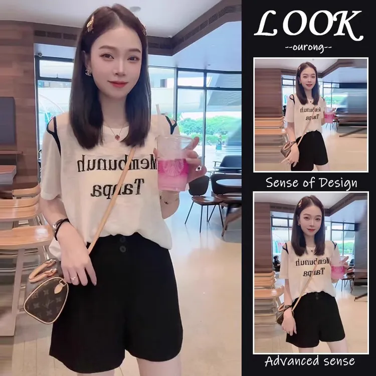 薄款冰丝镂空短袖针织衫女2025新款夏季洋气宽松百搭露肩T恤上衣