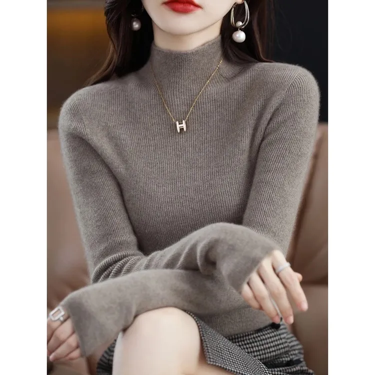 秋冬长袖针织衫毛衣上衣打底衫显瘦洋气秋冬百搭套头半高领毛