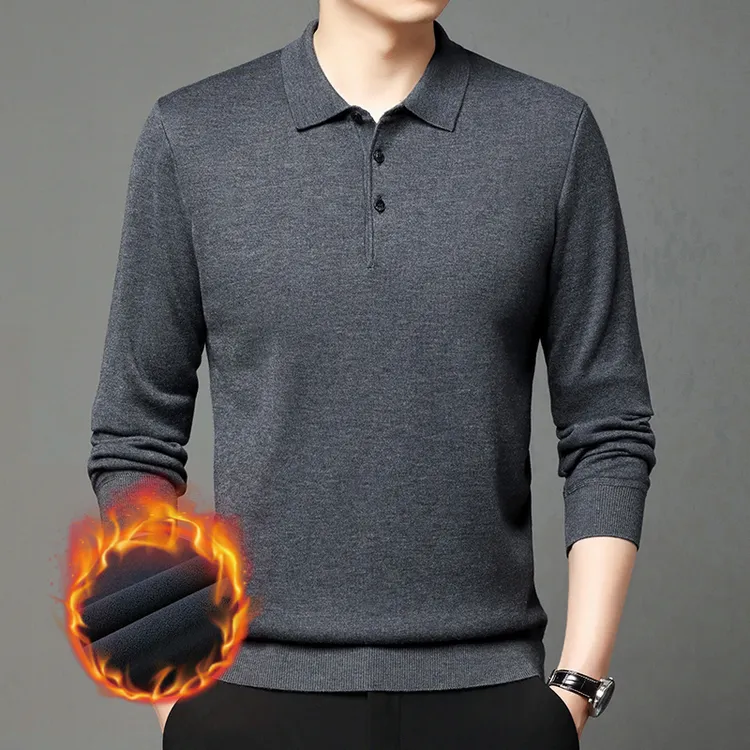 羊毛衫正品男士翻领加绒加厚冬季新款保暖纯色毛衣百搭针织打底衫