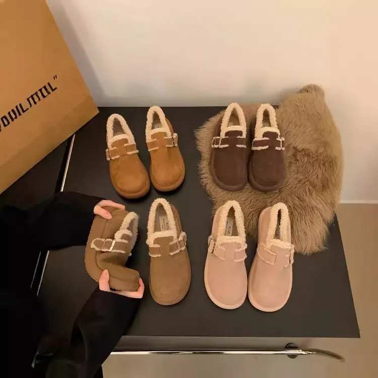 【万象撤柜】厚底加绒勃肯鞋秋冬豆豆鞋保暖雪地靴棉鞋女外穿毛毛鞋