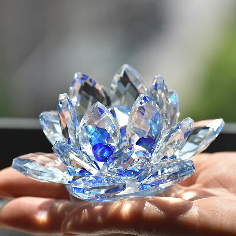 创意水晶莲花摆件简约客厅玄关柜台店面家居桌面装饰个性水晶礼品
