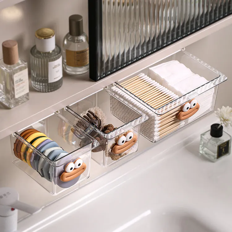 卫生间镜柜里收纳盒化妆棉洗脸巾整理盒壁挂透明棉签盒口红置物架