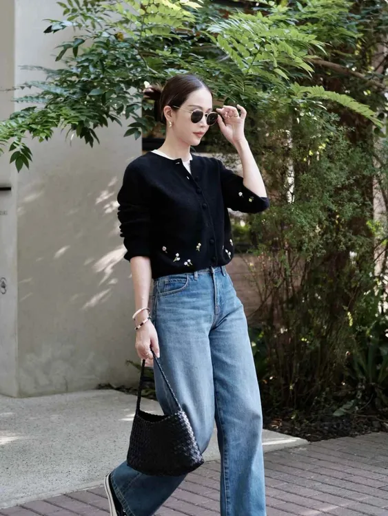 2024新款早秋冬季休闲简约上衣搭配牛仔裤裤子显瘦百搭时尚洋气