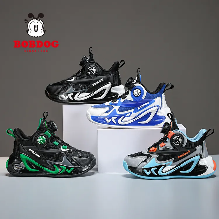 巴布豆男童篮球鞋2024秋季新款网皮面实战学生防滑耐磨减震篮球鞋