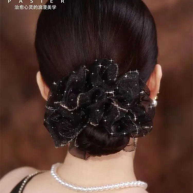 【新款超大号黑色蓬松发绳女新款花苞头绳高弹力大肠发圈皮筋头饰】