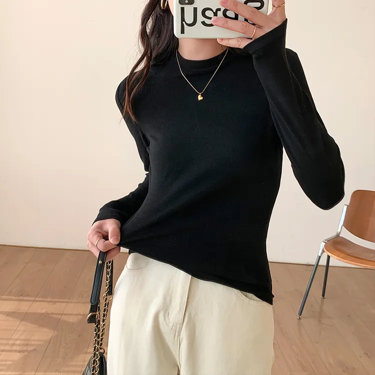 西装内搭打底衫女装秋冬季2024新款修身长袖白色t恤女小立领上衣