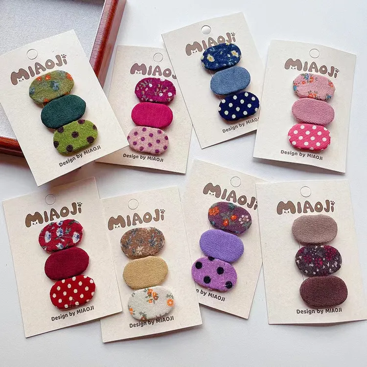 可爱女童椭圆波点发卡bb夹宝宝布艺甜美百搭碎花发夹发饰儿童刘海