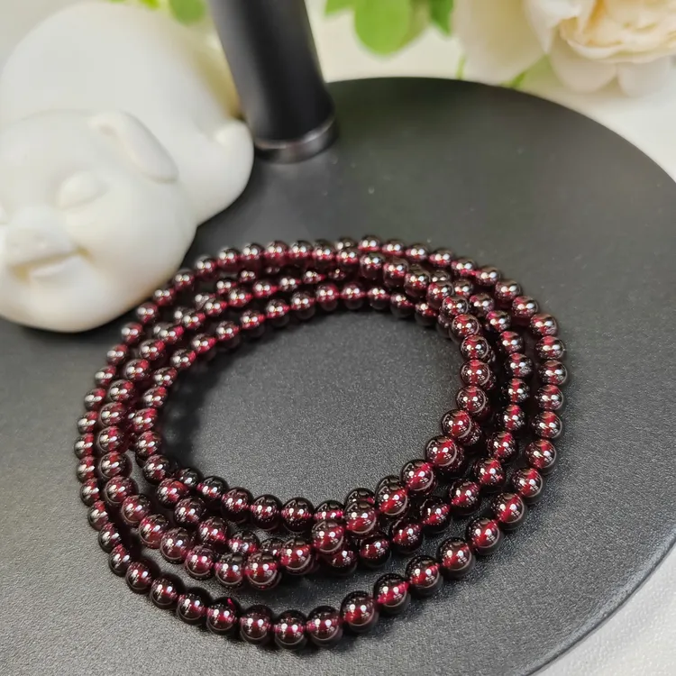 10号莫桑比克卡5㎜卡5.2㎜三圈/四圈天然酒红石榴石手链手串