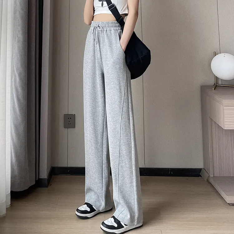 窄版阔腿裤女2024春秋小个子直筒卫裤冬加绒灰色运动休闲女裤子