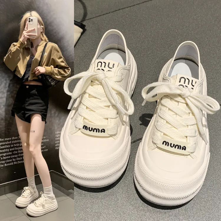【万达撤柜】厚底小白鞋女2024夏季新款百搭松糕爆款板鞋真丝两穿