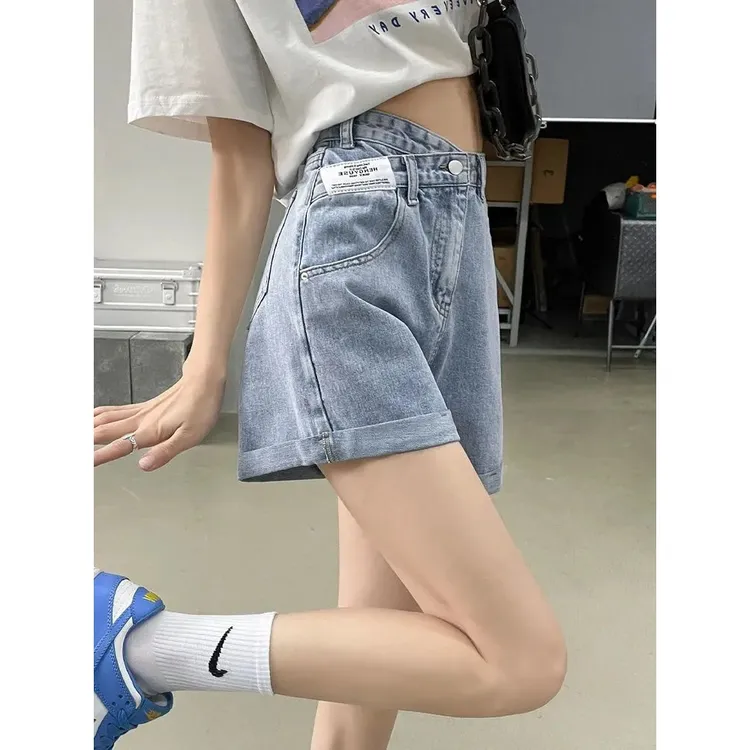 小个子夏季新款胖mm大码牛仔短裤女高腰显瘦宽松卷边外穿阔腿裤子