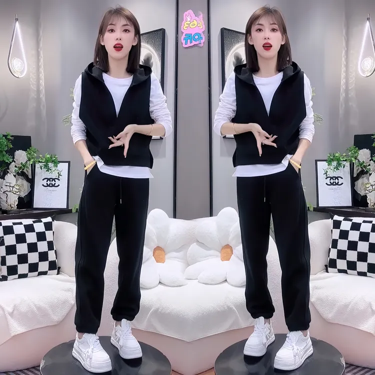 网红爆款休闲运动套装女2025春秋新款时尚洋气减龄宽松百搭三件套