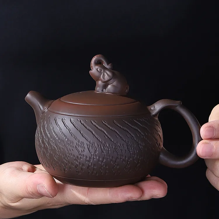 紫陶茶壶凤鸣壶手工跳刀纹西施功夫茶具西施吉像如意壶家用