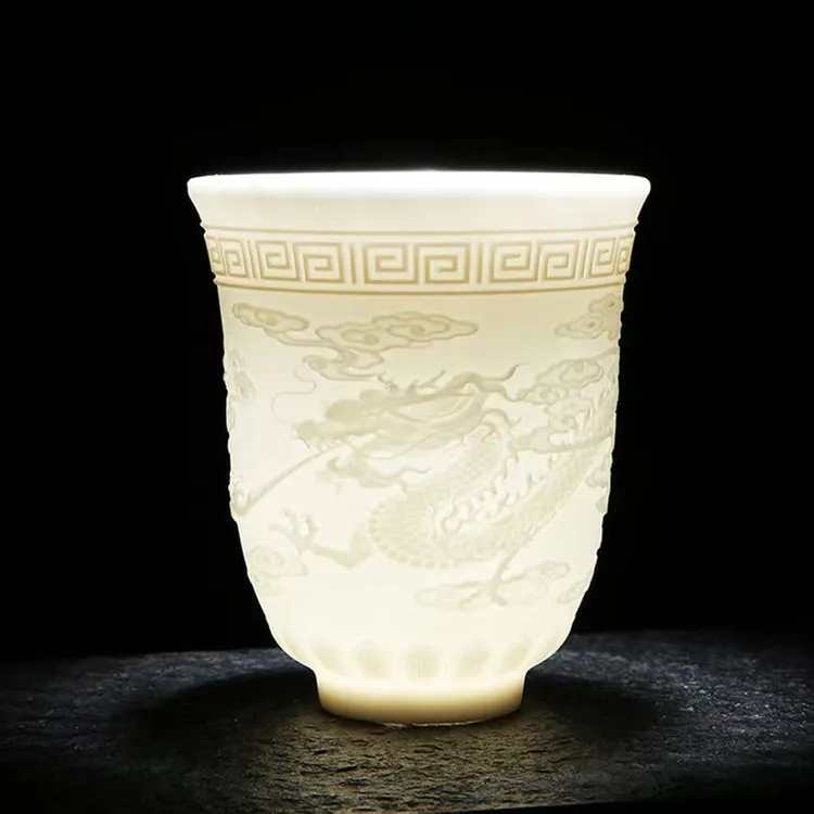 【開業补貼】高档德化浮雕白瓷龙凤杯主人杯大号杯子【1单1个可多拍】