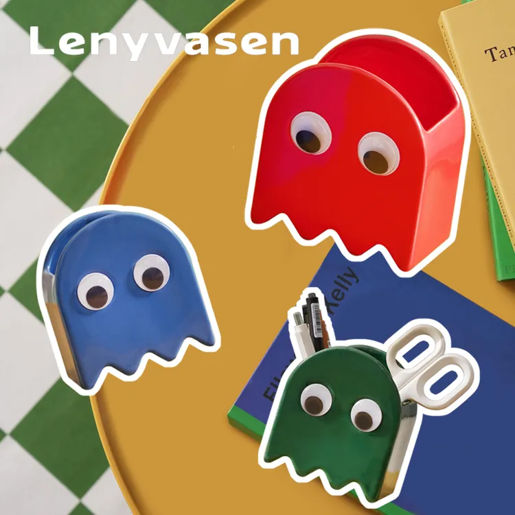 LENYVASEN 萌趣幽灵收纳筒桌面陶瓷储物罐学生宿舍笔筒收纳盒摆件