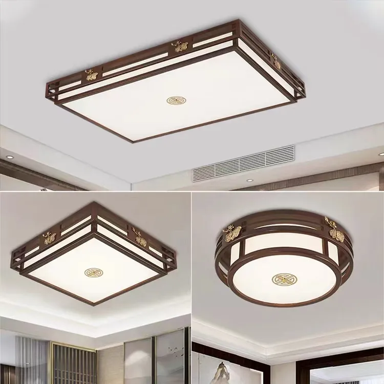 客厅餐厅吸顶灯家用吊灯灯饰新中式简约进口海棠木灯具大气客厅灯