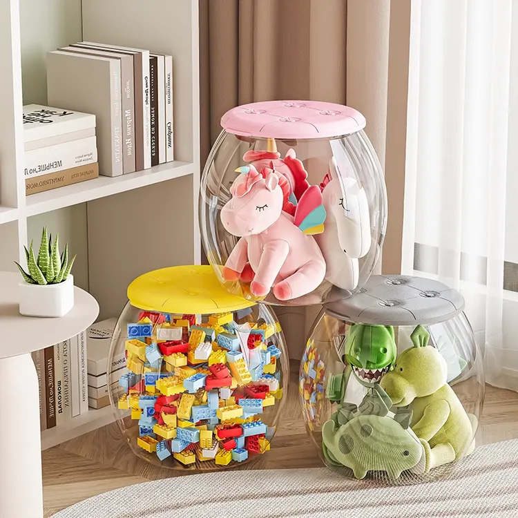 俏洁收纳凳儿童玩具收纳箱毛绒娃娃收纳桶收纳凳大容量透明储物凳