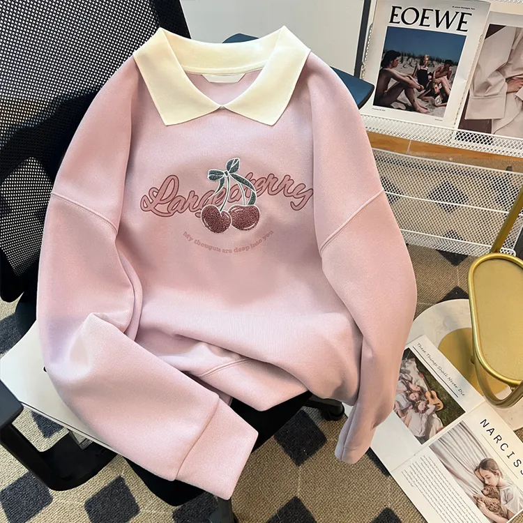 女童加绒卫衣秋冬款2025宽松洋气儿童秋装大童POLO衫女孩长袖上衣